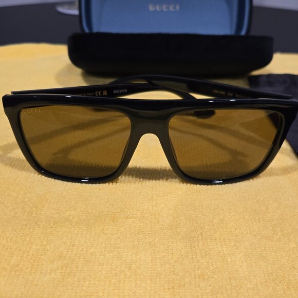 NEW - GUCCI GG0748S 002 SUNGLASSES - Black Frames with Brown Frames - Picture 3 of 11